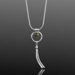 Green amber tassel necklace sterling silver mirrored finish handmade