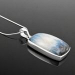 Blue Ice Glacierite natural ombre blue white pattern in mirrored sterling silver 37mm pendant