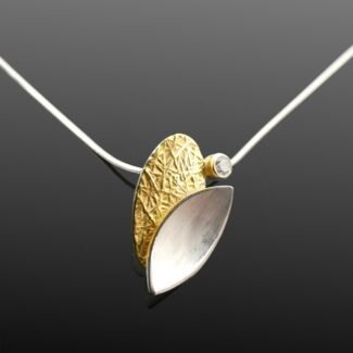 Silver petal necklace gold texture satin finish white topaz Polish artist final collection