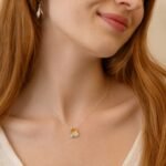 Textured gold circle satin silver circle off-centre white topaz pendant 16mm sterling silver 925
