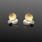 Silver circle stud earrings gold texture satin finish white topaz Polish artist final collection
