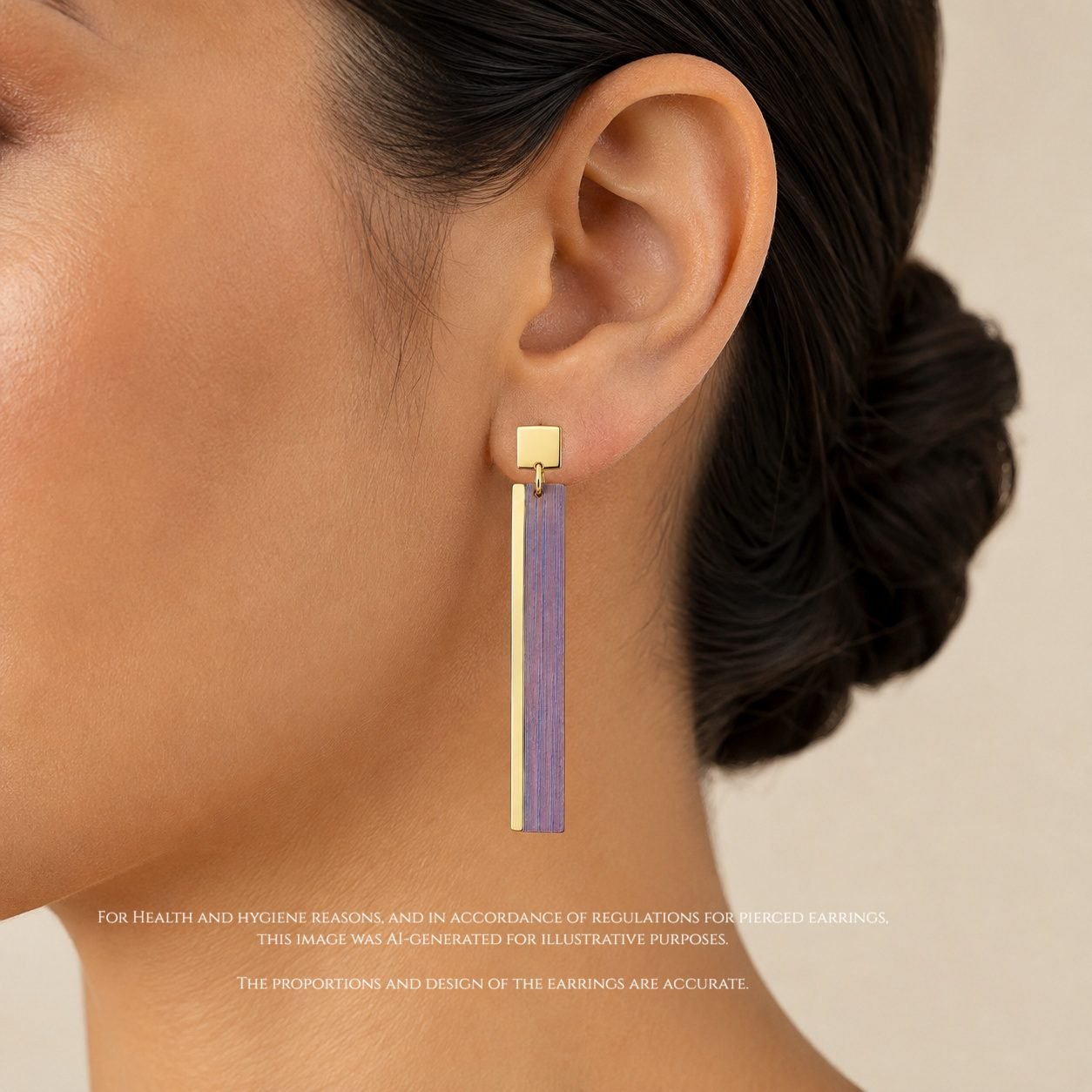 geometric titanium earrings handmade jewellery durham uk, moon jewellery Lightweight titanium drop earrings worn 62mm pink gold statement Polish designer