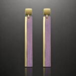 Titanium drop earrings pink gold Polish designer minimalist 62mm lightweight statement