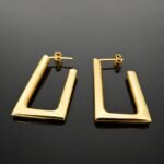 Chunky 14ct gold plated square hoop earring mirrored flat geometric