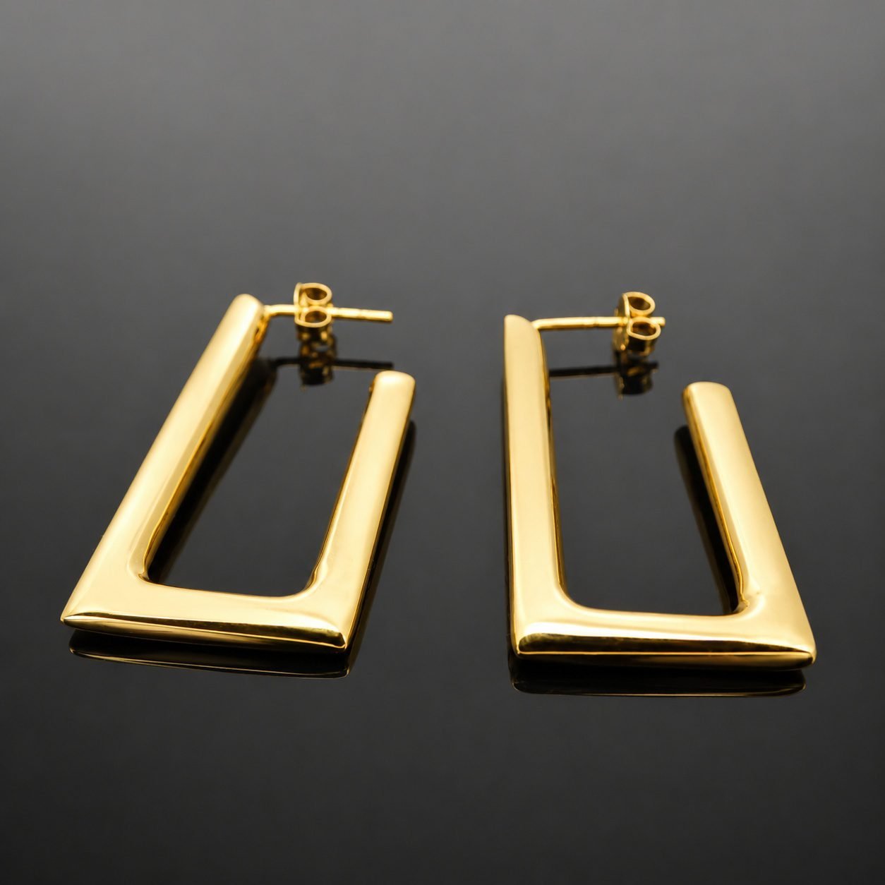 gold_geometric_earrings_statement_earrings_uk Chunky 14ct gold plated square hoop earring mirrored flat geometric