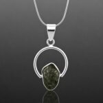 Green tourmaline necklace rough stone mirrored silver diamond chain one of a kind handmade