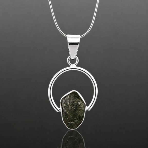 Green tourmaline necklace rough stone mirrored silver diamond chain one of a kind handmade