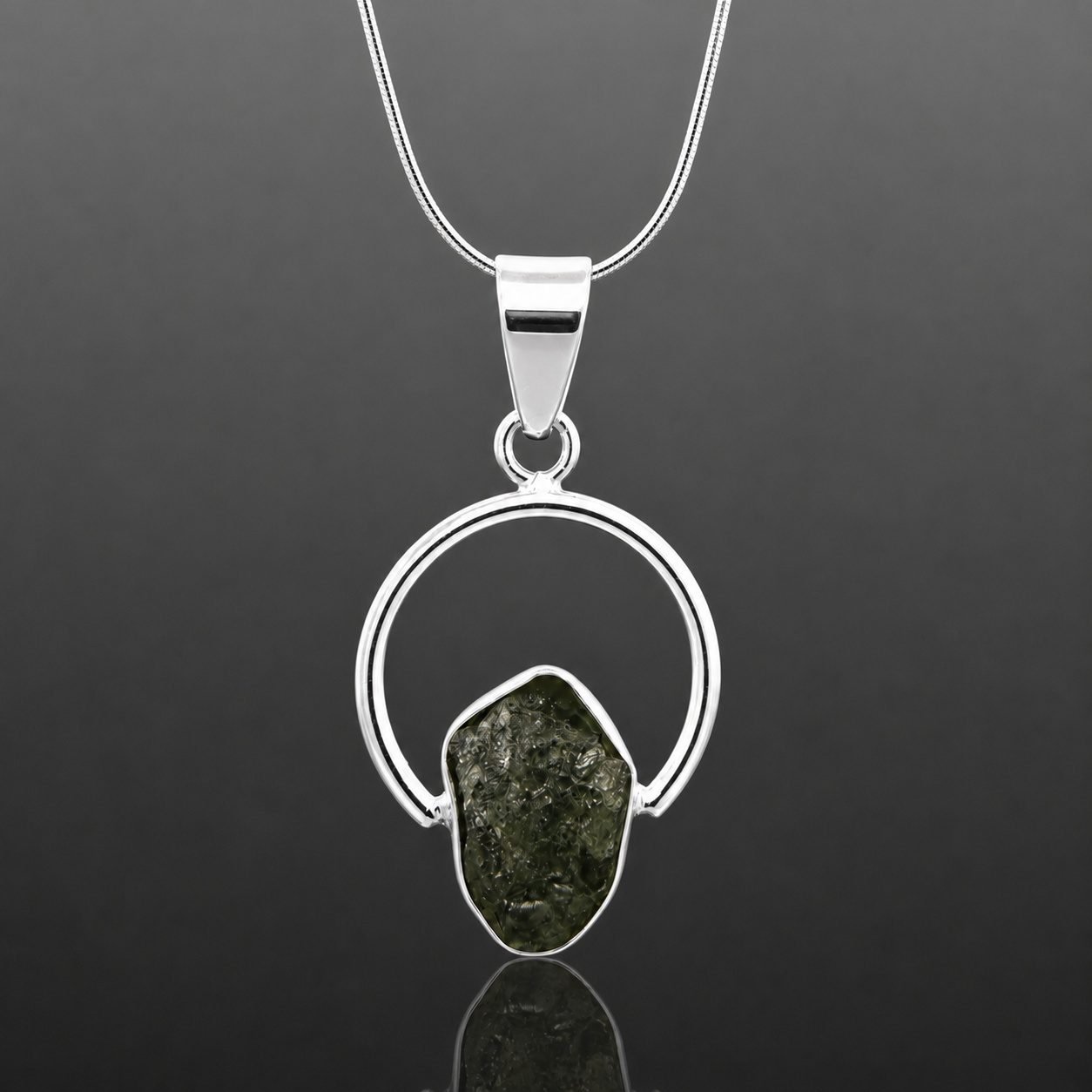 Green tourmaline necklace rough stone mirrored silver diamond chain one of a kind handmade