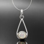 Ethiopian opal necklace cabochon mirrored sterling silver one of a kind 35mm pendant