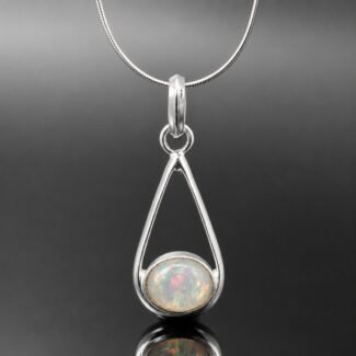 Ethiopian opal necklace cabochon mirrored sterling silver one of a kind 35mm pendant