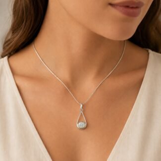 One of a kind Ethiopian opal necklace worn on neckline 42cm sterling silver chain