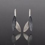 Oxidised petal earrings two tone silver drop Polish artist final collection