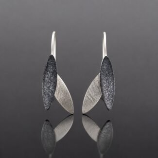 Oxidised petal earrings two tone silver drop Polish artist final collection