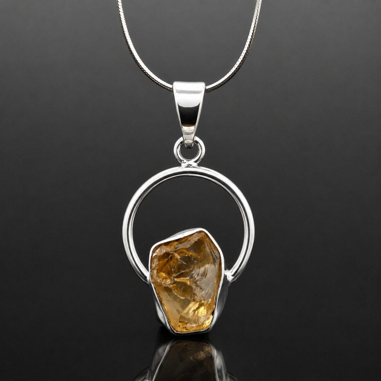 Citrine necklace rough stone mirrored silver diamond chain one of a kind handmade