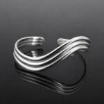Silver wave cuff triple line mirrored finish adjustable sterling silver Scandinavian