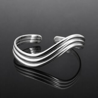 Silver wave cuff triple line mirrored finish adjustable sterling silver Scandinavian