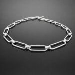 Flat elongated paperclip links mirrored sterling silver 925 necklace close up
