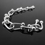 Rounded silver bead peppercorn links mirrored finish sterling silver 925 bracelet close up