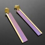 Anodised titanium pink blue purple hues with mirrored gold plated silver oblong drop earring