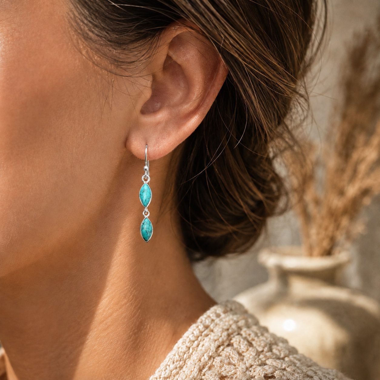 turquoise drop earrings handmade jewellery durham uk moon jewellery
