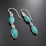Turquoise drop earrings Tibetan marquise mirrored sterling silver handmade