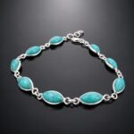 Turquoise bracelet Tibetan stone mirrored sterling silver handmade 17cm classic