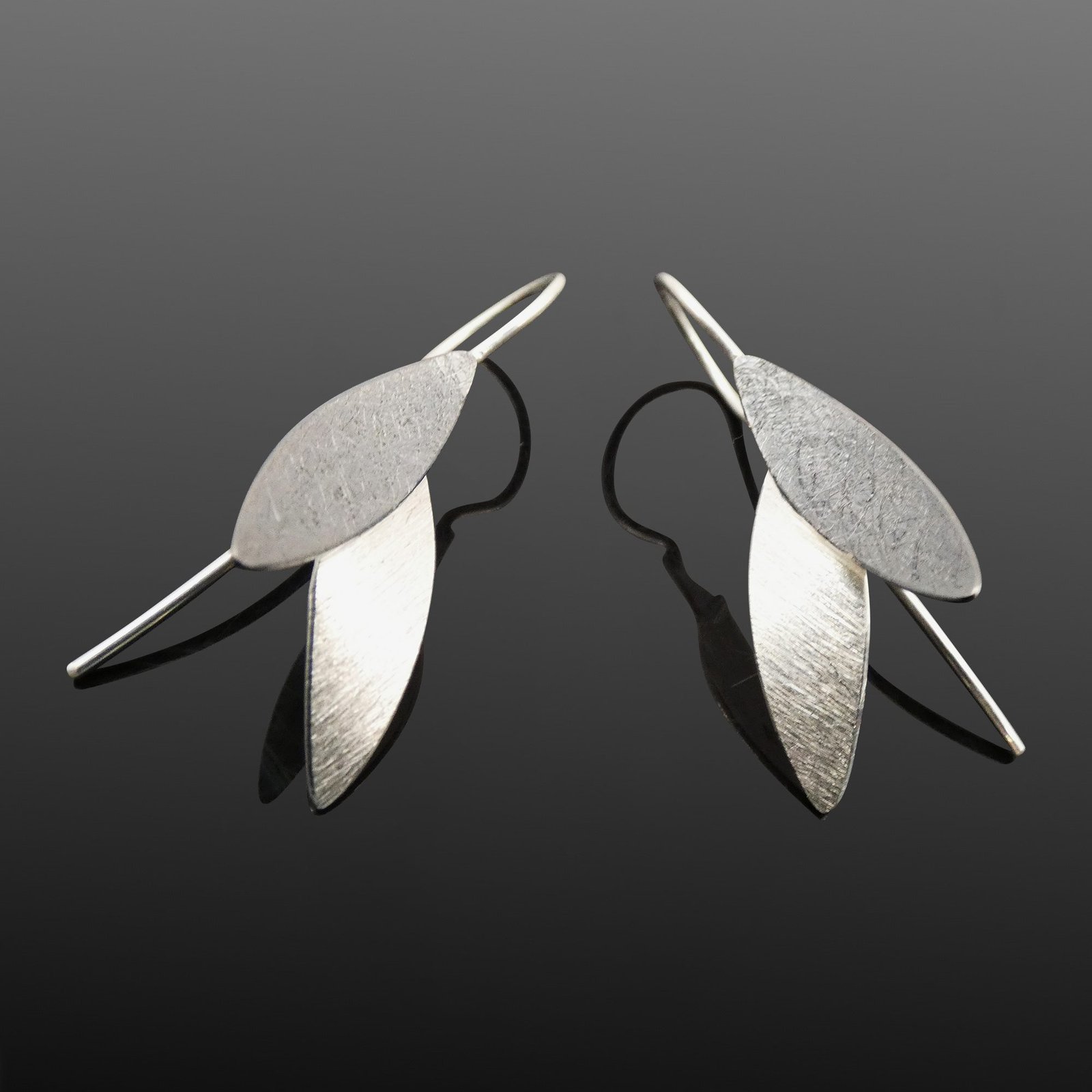 Two tone oxidised petal drop earrings
