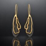 Long hook sculptural drop earrings 48mm ruthenised silver back Polish designer