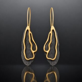 Long hook sculptural drop earrings 48mm ruthenised silver back Polish designer