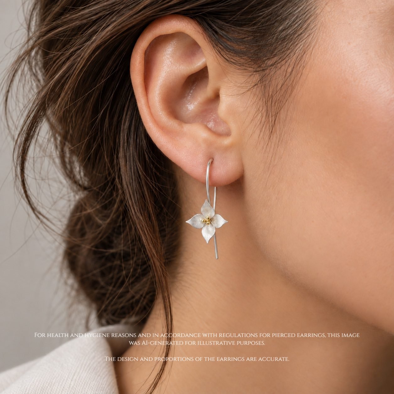 Handmade blossom earrings worn satin silver gold hook back nature inspired feminine