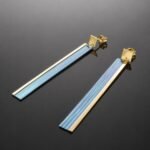 Anodised green titanium blue gold hues with mirrored gold plated silver oblong drop earring