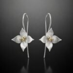 Blossom earrings four petal satin silver gold stem handmade 28mm nature inspired