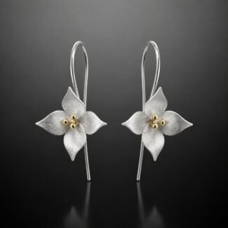 Blossom earrings four petal satin silver gold stem handmade 28mm nature inspired