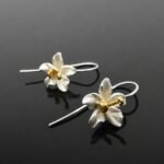 Satin finish sterling silver orchid petals with gold stem detail flower drop earring 21mm