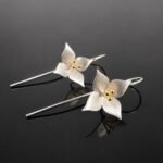 Gold stem hook 38mm blossom earrings back design sterling silver 925 handmade