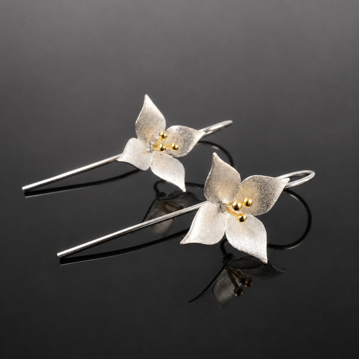 Gold stem hook 38mm blossom earrings back design sterling silver 925 handmade