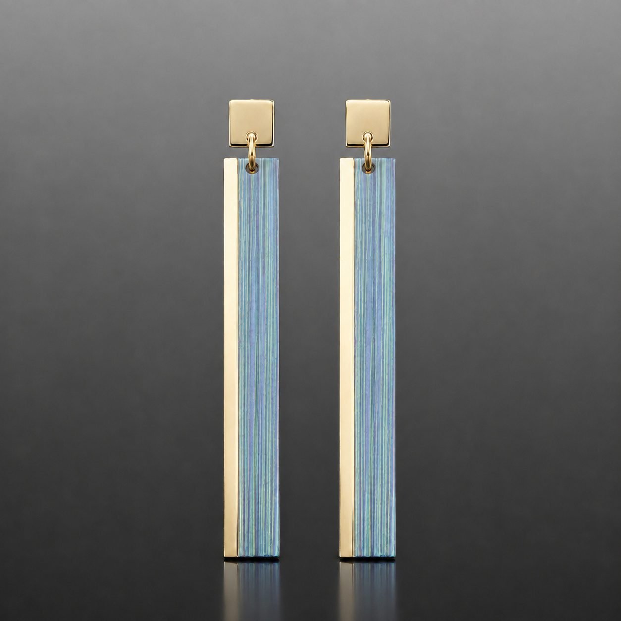 Green titanium earrings gold Polish designer minimalist 62mm lightweight statement oblong drop