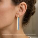 Lightweight green titanium drop earrings worn 62mm gold statement Polish designer