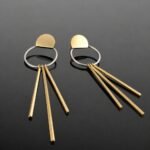Gold and silver statement earrings limited edition brushed silver half circle open circle gold bars