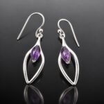 Amethyst drop earrings marquise amethyst cut out mirrored silver frame hook