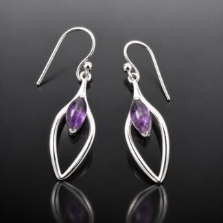 Amethyst drop earrings marquise amethyst cut out mirrored silver frame hook