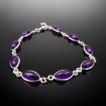 Amethyst bracelet deep purple marquise stones mirrored sterling silver link handmade 18cm