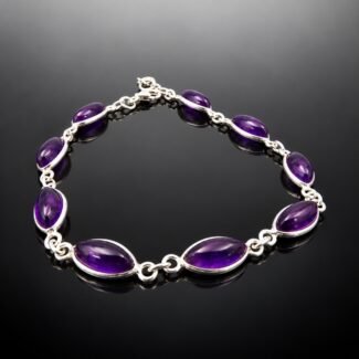 Amethyst bracelet deep purple marquise stones mirrored sterling silver link handmade 18cm