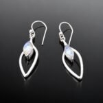 Marquise moonstone earrings cut out mirrored silver frame hook 38mm handmade