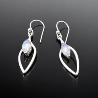 Marquise moonstone earrings cut out mirrored silver frame hook 38mm handmade