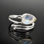 Adjustable moonstone ring wrap around mirrored sterling silver band handmade